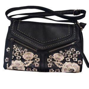 Torrid Faux Leather Studded Embroidered Floral Crossbody Adjust Strap Zip Flap